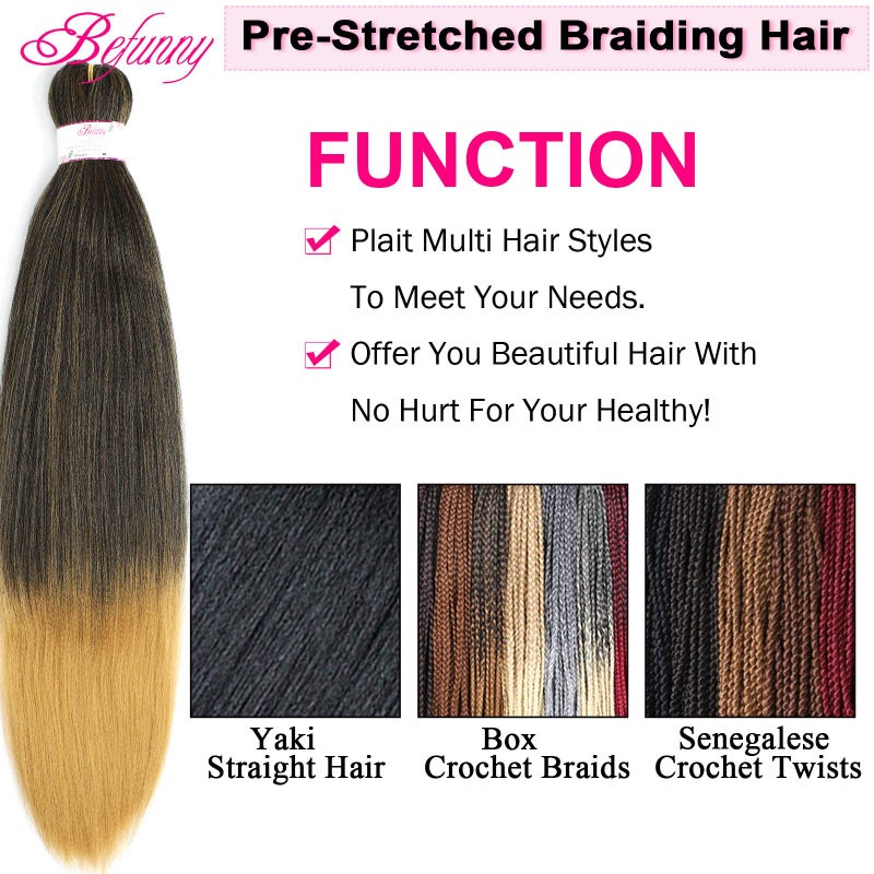 Befunny Braiding Hair,8 Packs 24 Inch Pre Stretched Braiding Hair - Professional Ombre Two Tone Prestretched Hair For Knotless Braiding Crochet Braids Hair, Yaki Straight Synthetic Hair (24", T1B/27#) - Image 4